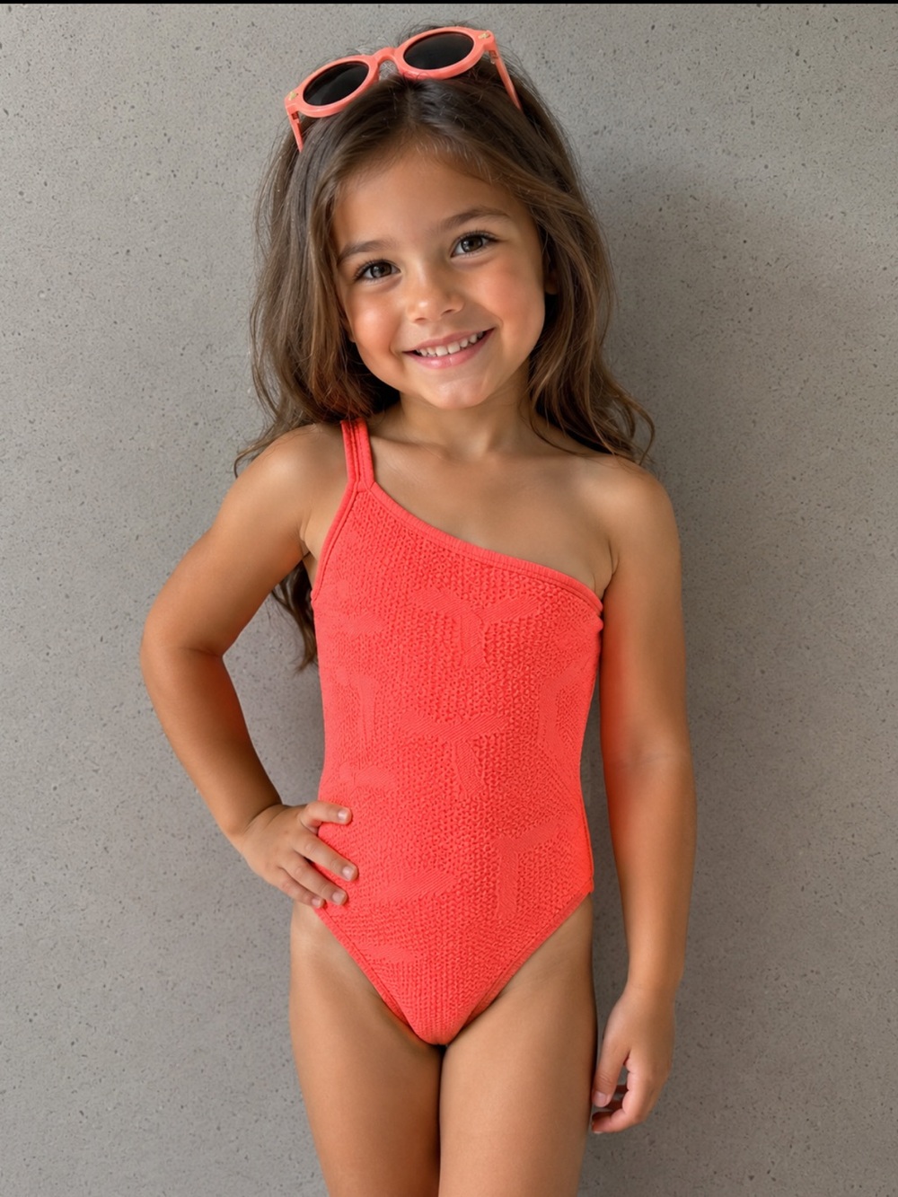 Art Class Neon Coral One-Shoulder Girl's Swimsuit NWT